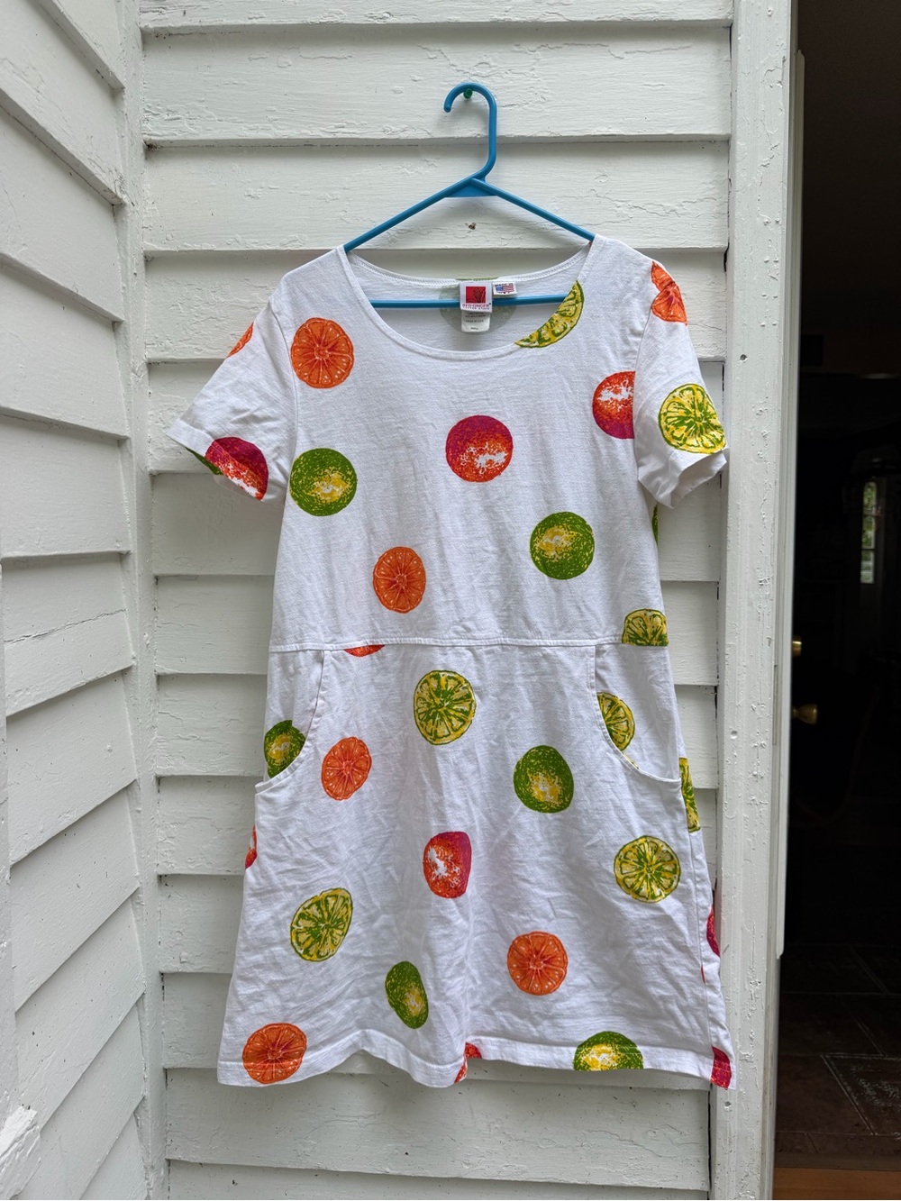 Vintage Red Ginger Cotton Stuff 🍊🍋 Midi Dress with Orange, Green and Red Citrus